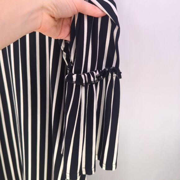 Mishca Top Womens XL Embroidered Floral Striped Bell Sleeve Lagenlook Artsy - Picture 6 of 11